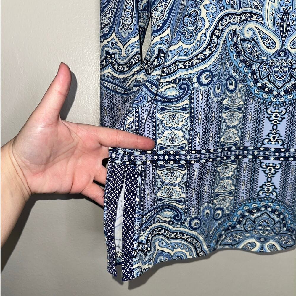 J. McLaughlin Catalina Cloth Blue Paisley Geometric Tunic Top 3/4 Sleeve Small - Picture 6 of 7